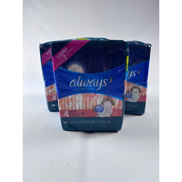 Always Other - Always Ultra Thin Size 4 Overnight Pads Flexi-Wings 38 Count 3 Pack 114 Total